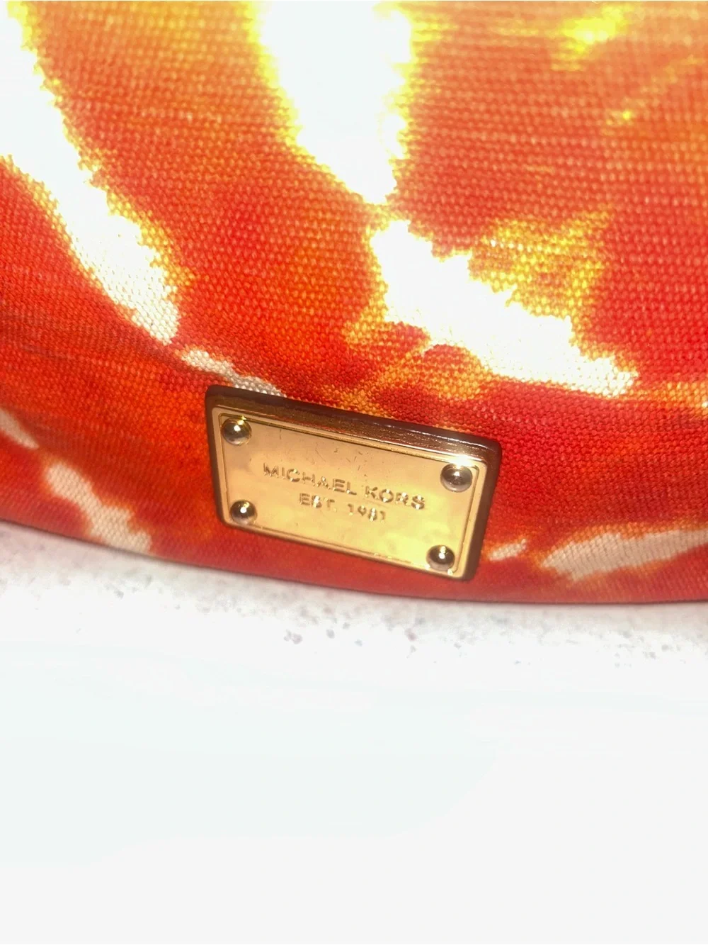 Michael Micheal Kors Red/Orange and Cream Tie-Dye Canvas Shoulder Bag